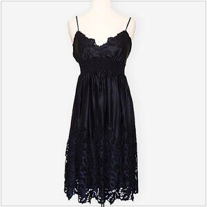 BCBGMaxAzria Black Silk Empire Cutwork Lace Embroidered Slip Boho Dress NWOT XS